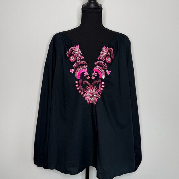 Lilly Pulitzer Tops - Lilly Pulitzer Black Embellished Beaded Tunic XL